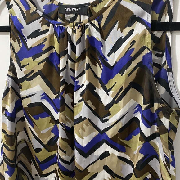 Nine West Tan/Brown/Blue Flowy Tank Blouse - Picture 3 of 7